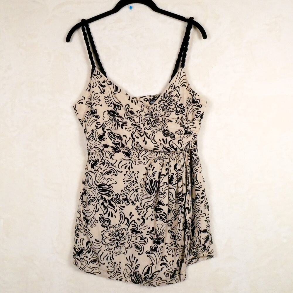 ZARA Cream Printed Linen Blend Romper Size M Strappy Playsuit Boho Beach